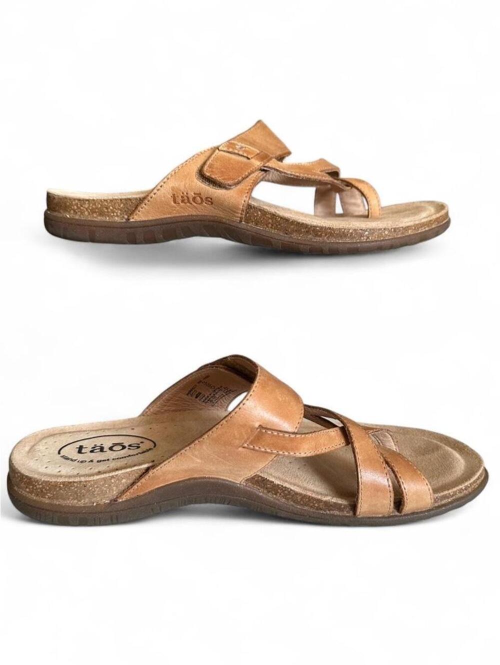 Taos Perfect Women’s 10 Tan Leather Sandals Adjustable Straps Comfort Walking